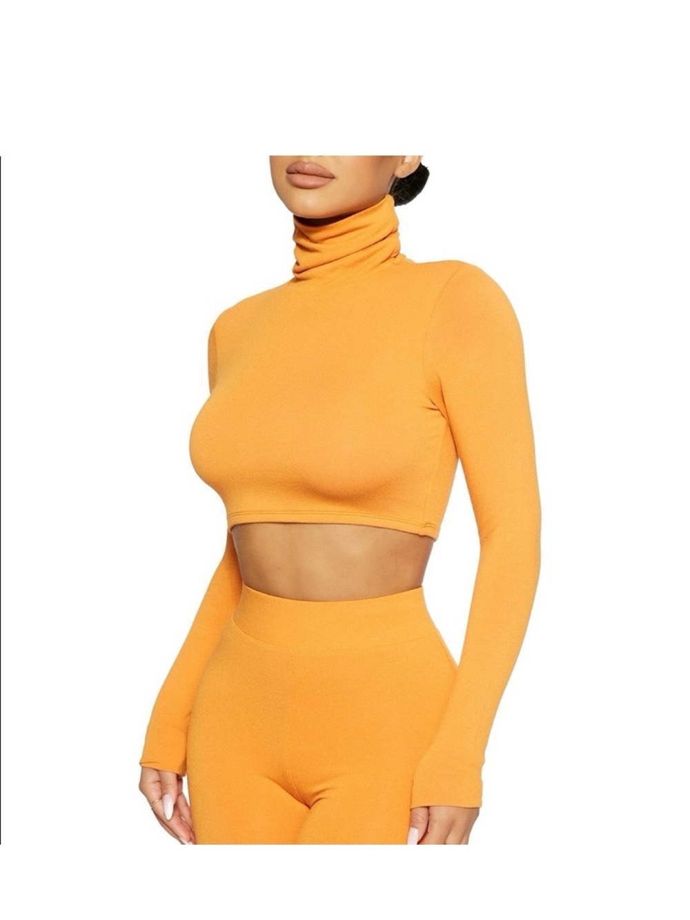 naked wardrobe Orange Turtleneck Long-Sleeve Crop Top & Legging Set